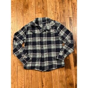 Industry Supply Co Mens Large Flannel Shirt Navy Blue Green Plaid Button Down‎